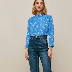 WHISTLES Watercolour Animal Blue Blouse Size 10